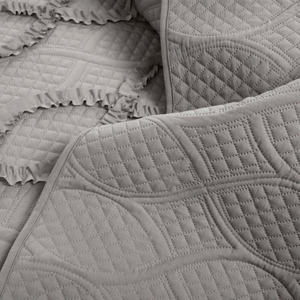 Triangle Home Fashions Avon Textured Ruffle 3-Piece King Comforter Set in Dark Gray, , large