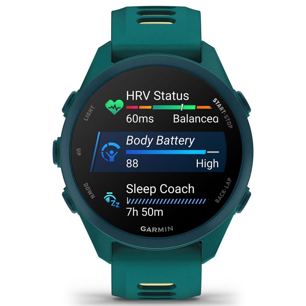 Garmin Forerunner 170 Music Smartwatch 42mm Teal Green Case with Teal Green and Citron Silicone Band, , large