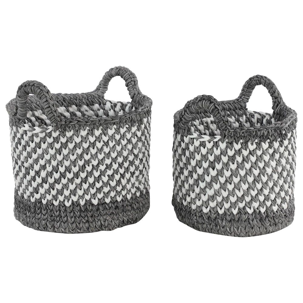 Maple and Jade Eclectic Fabric Storage Basket in Grey and White (Set of 2), , large