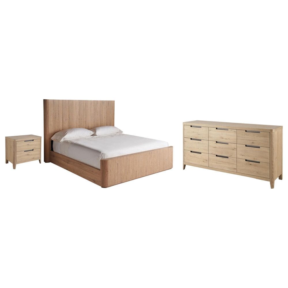 Universal Furniture Modern Walker California King Panel Bed with Dresser and Nightstand in Natural Oak with AC Outlets and USB Ports, , large