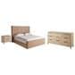 Universal Furniture Modern Walker California King Panel Bed with Dresser and Nightstand in Natural Oak with AC Outlets and USB Ports, , large