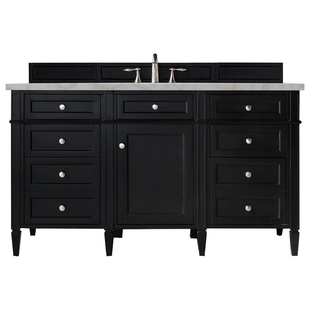 James Martin Vanities Brittany 60" Single Bathroom Vanity in Black Onyx with 3 cm Victorian Silver Quartz Top and Rectangular Sink, , large