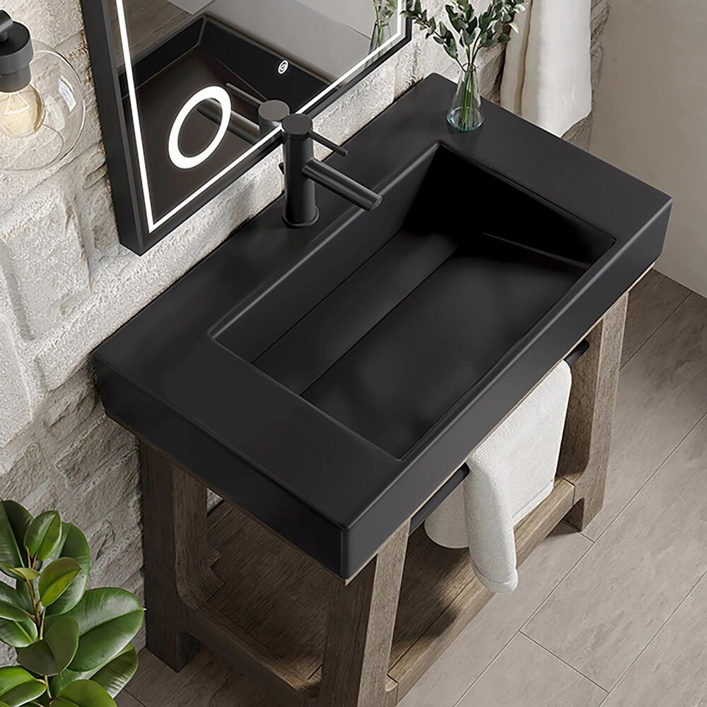James Martin Vanities Auburn 31.5&quot; Single Bathroom Vanity in Weather Timber with Black Matte Stone Composite Top and Rectangular Sink, , large