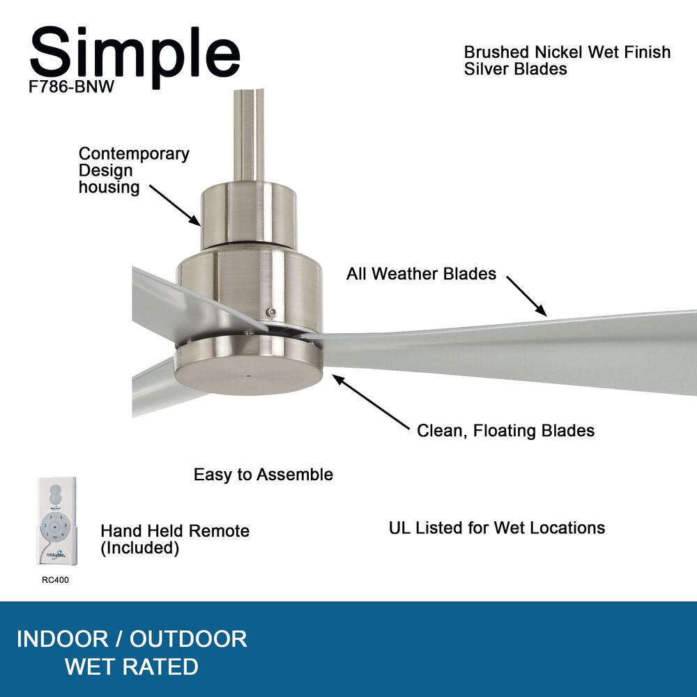Minka-Aire Simple 44" Indoor/Outdoor Ceiling Fan in Brushed Nickel Wet, , large