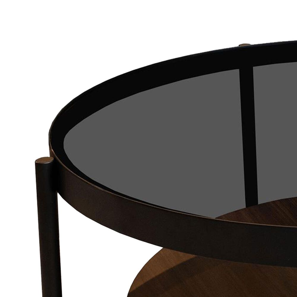 Shannon Hills Felix Round Coffee Table in Black and Walnut, , large