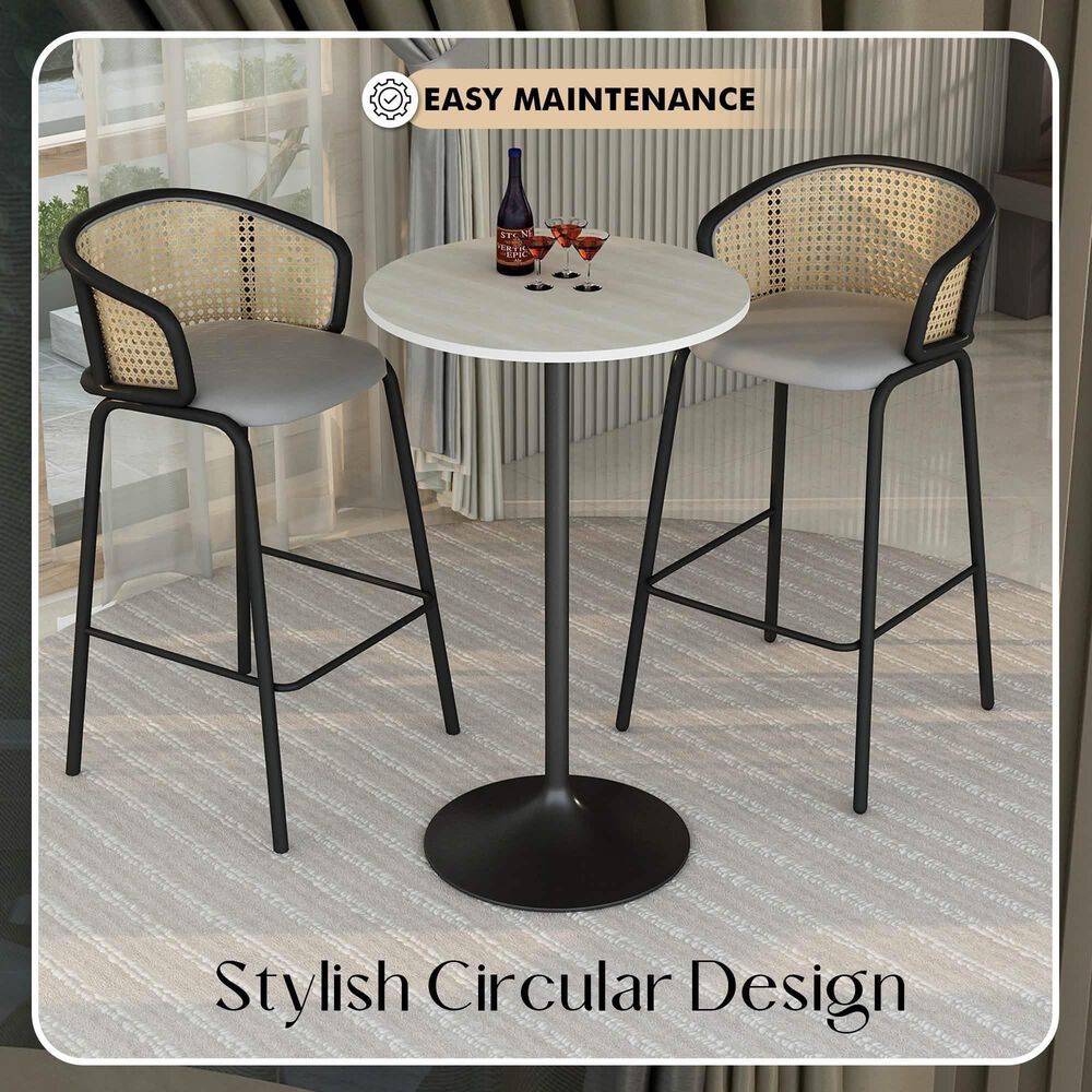 Leisuremod LeisureMod Verve Collection Modern Bar Height Table Black Base with 27 Round Light Natural Wood MDF Top, , large