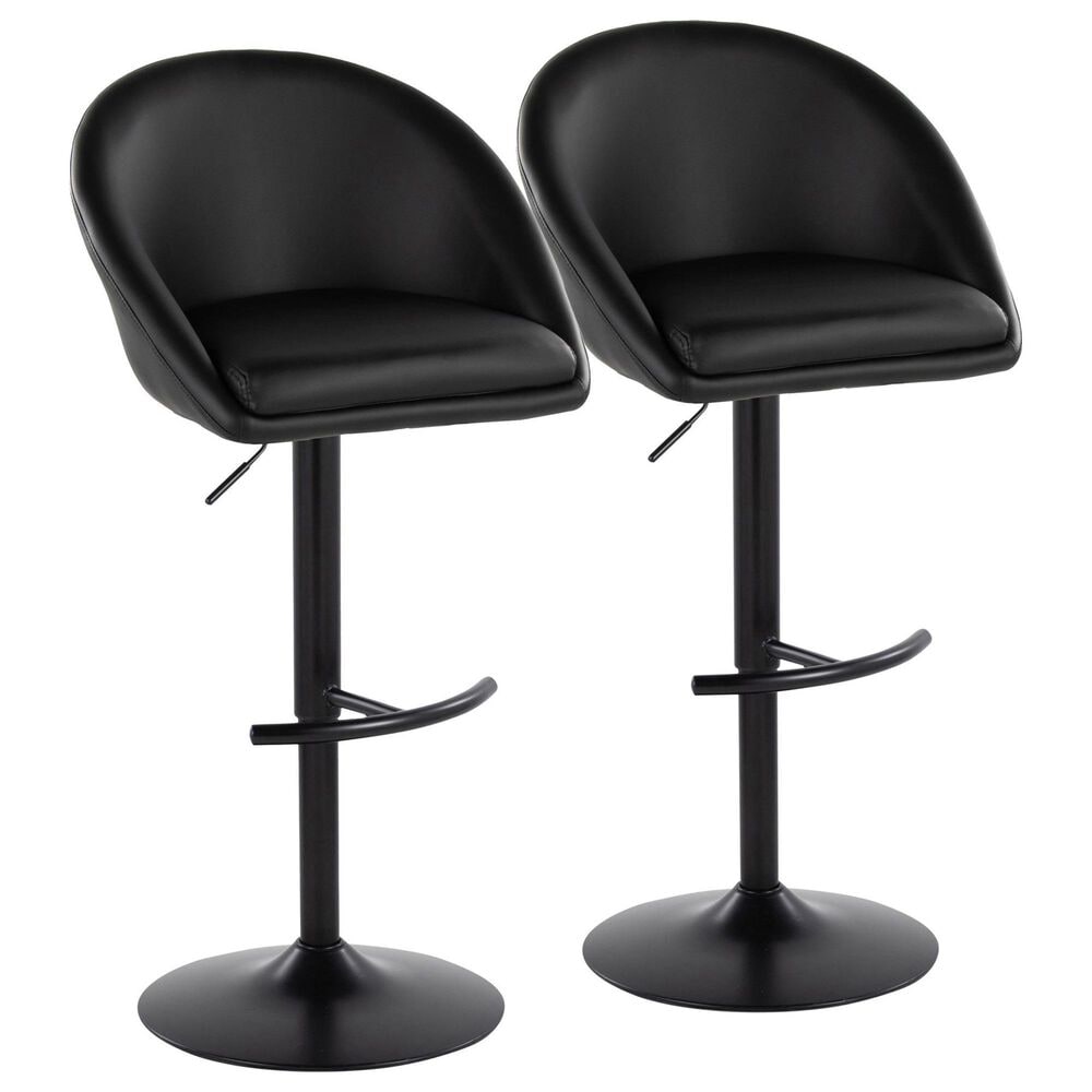 LumiSource Matisse Adjustable Swivel Barstool with Black Faux Leather Upholstery in Black (Set of 2), , large