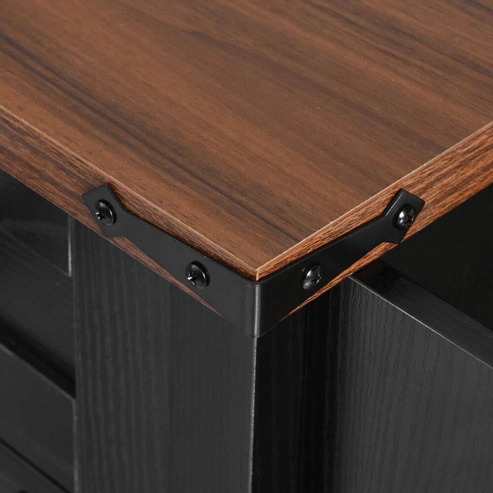 HOMLUX 58" Kitchen Island with Drop Leaf in Black and Brown, , large