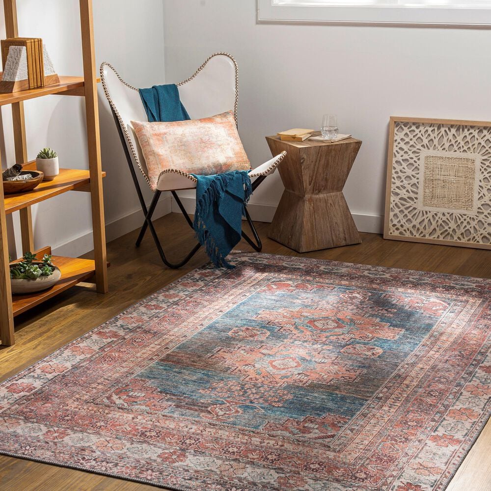 Surya Colin 6&#39;7&quot; x 9&#39; Blue, Dusty Coral, Brick Red, Dark Brown and Cream Area Rug, , large
