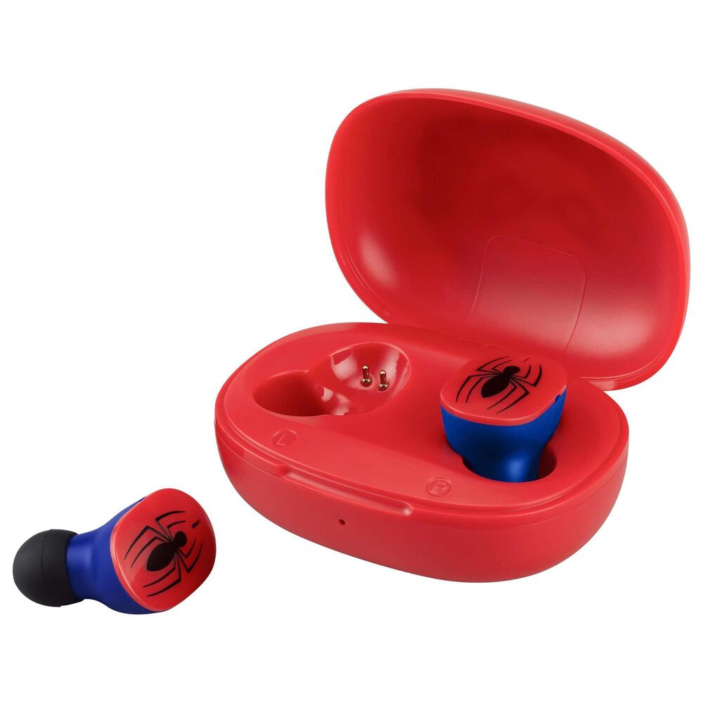 KIDdesigns Spiderman Bluetooth True Wireless Earbuds with Charging Case in Red, , large