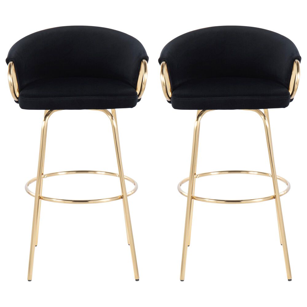 Lumisource Claire Barstool with Black Cushion in Gold &#40;Set of 2&#41;, , large