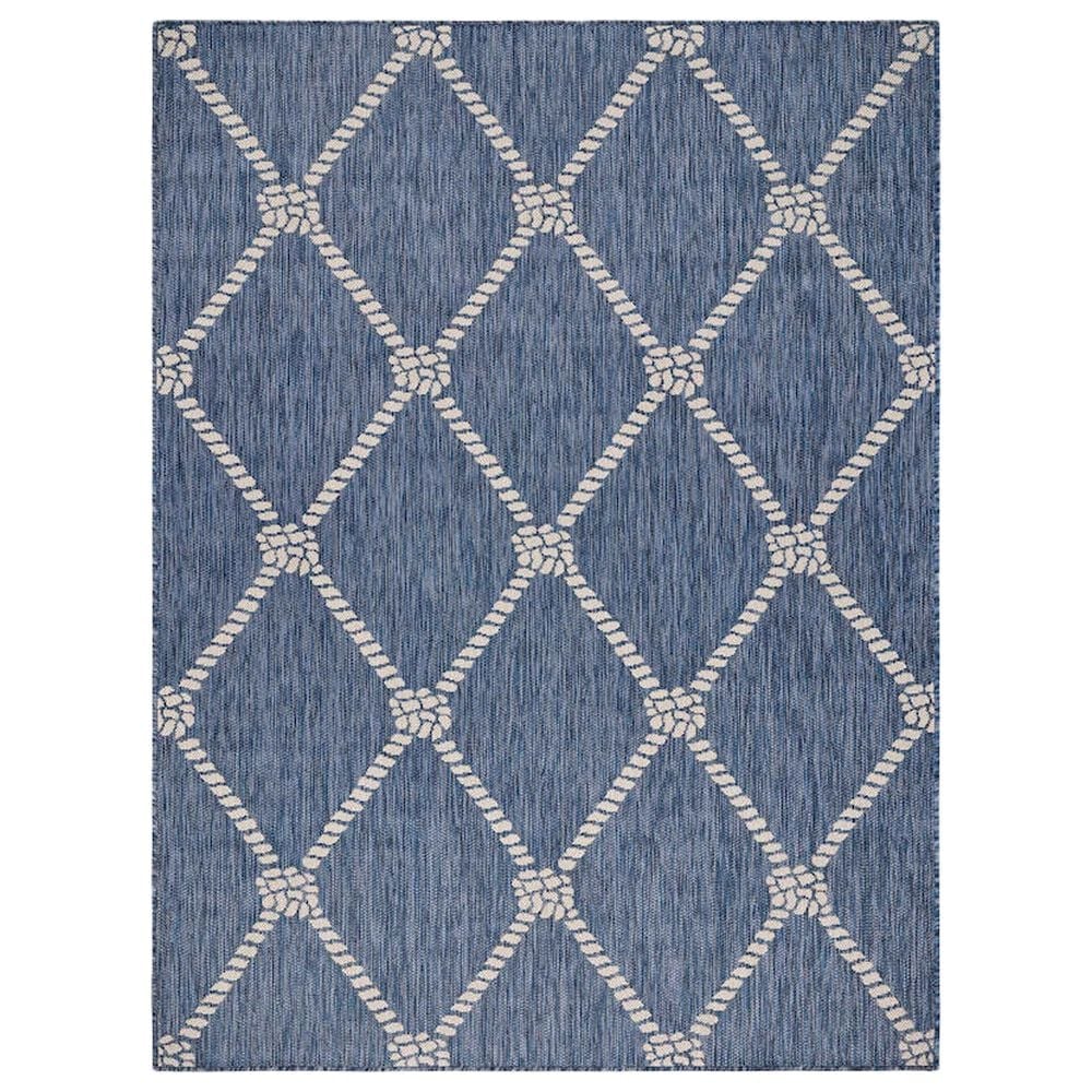 L&R Resources Seaside SEADE81875AWT1A30 1"10" x 3" Navy and White Indoor/Outdoor Area Rug, , large