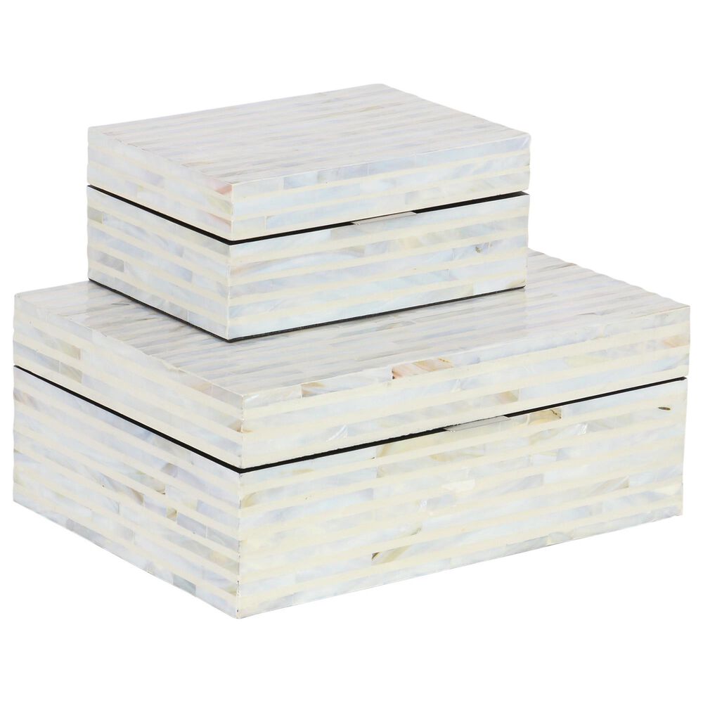 Maple and Jade Coastal Fresh Water Shell Box in White (Set of 2), , large
