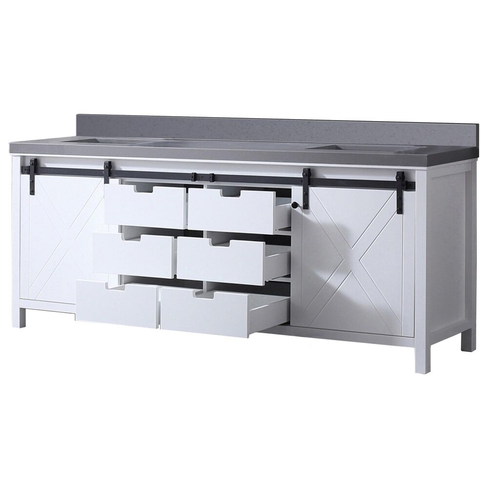 Lexora Home Marsyas 84&quot; Double Bathroom Vanity in White with Grey Quartz Top and Rectangular Sinks, , large