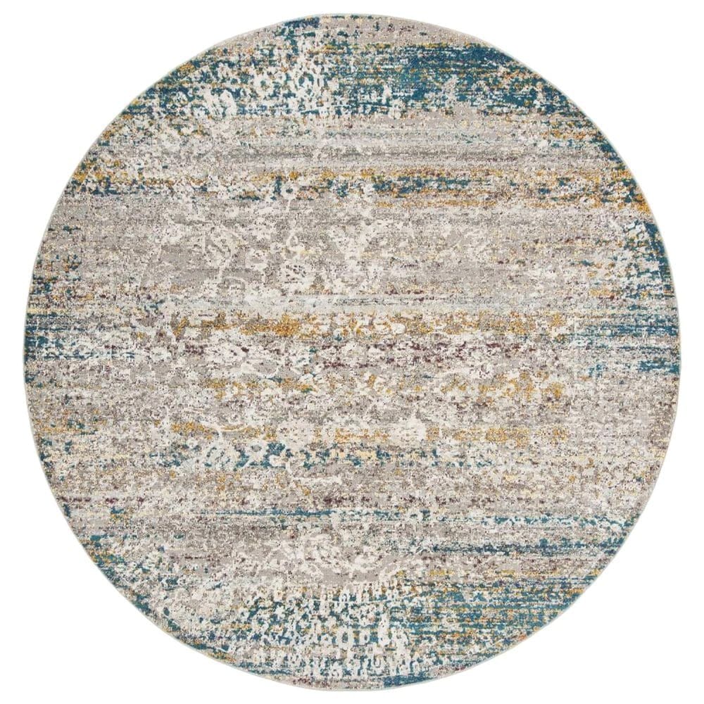 Safavieh Aria ARA156C 6"6" Round Cream and Blue Area Rug, , large