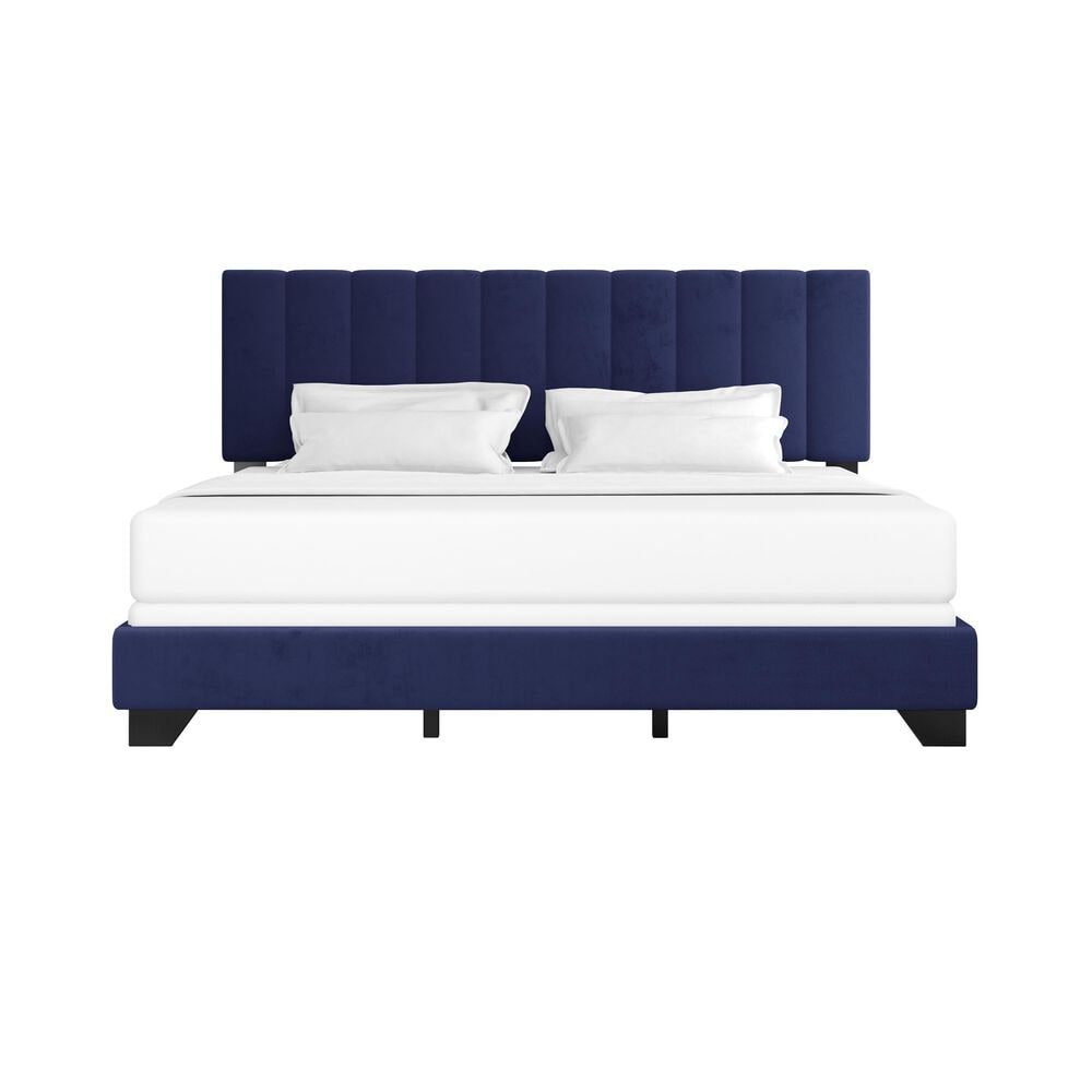 Richlands Furniture Reece King Upholstered Panel Bed in Sapphire Blue, , large