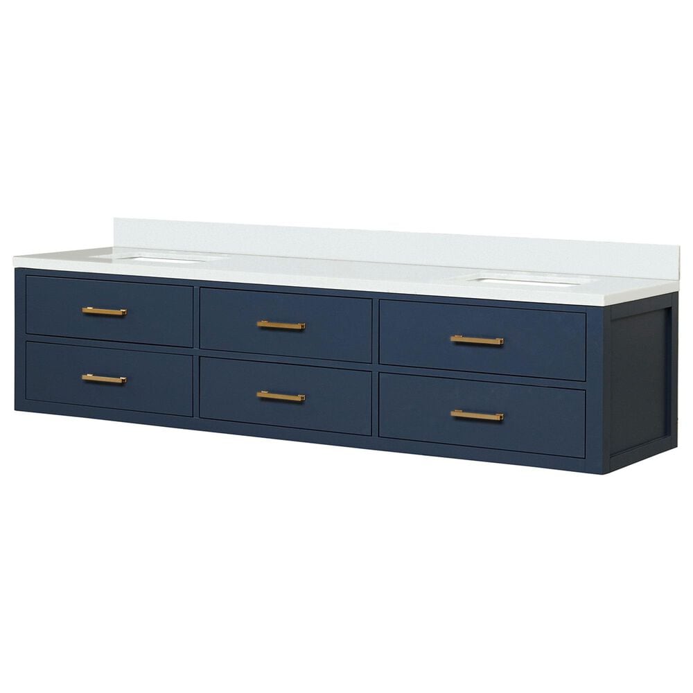 Lexora Home Castor 80" Double Bathroom Vanity in Blue with 2 cm White Quartz Top and Rectangular Sinks, , large