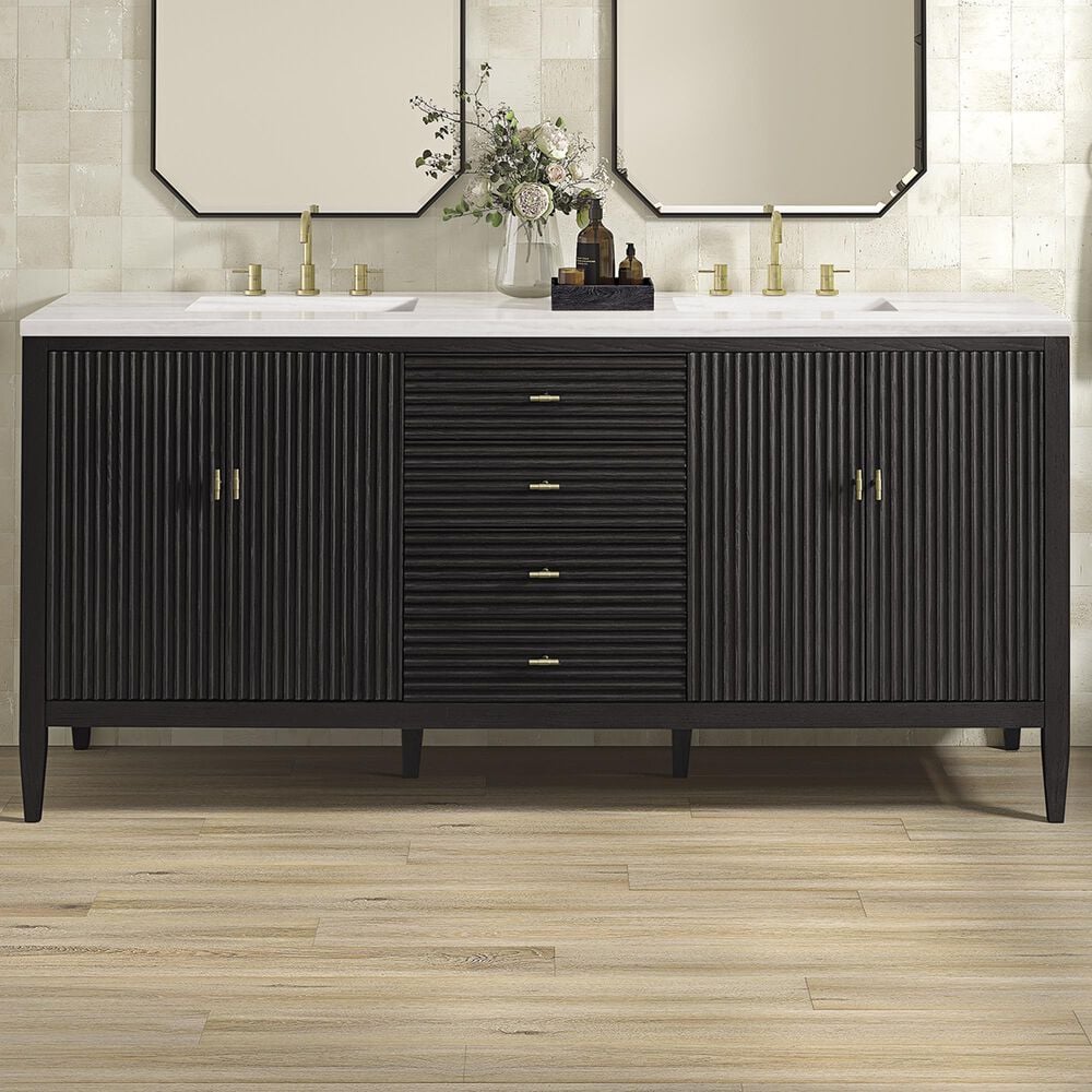 James Martin Vanities Myrrin 72&quot; Double Vanity in Carbon Oak with 3 cm Arctic Fall Solid Surface Top, , large