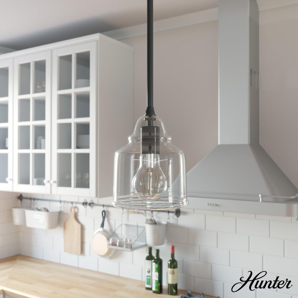 Hunter Dunshire 6&quot; 1-Light Mini Pendant with Clear Shade in Noble Bronze, , large