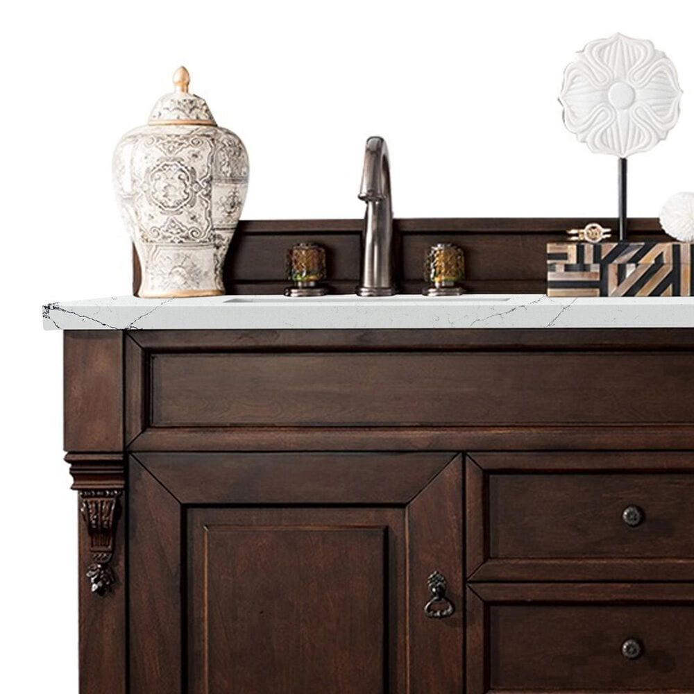 James Martin Vanities Brookfield 60&quot; Double Bathroom Vanity in Burnished Mahogany with 3 cm Ethereal Noctis Quartz Top and Rectangle Sinks, , large