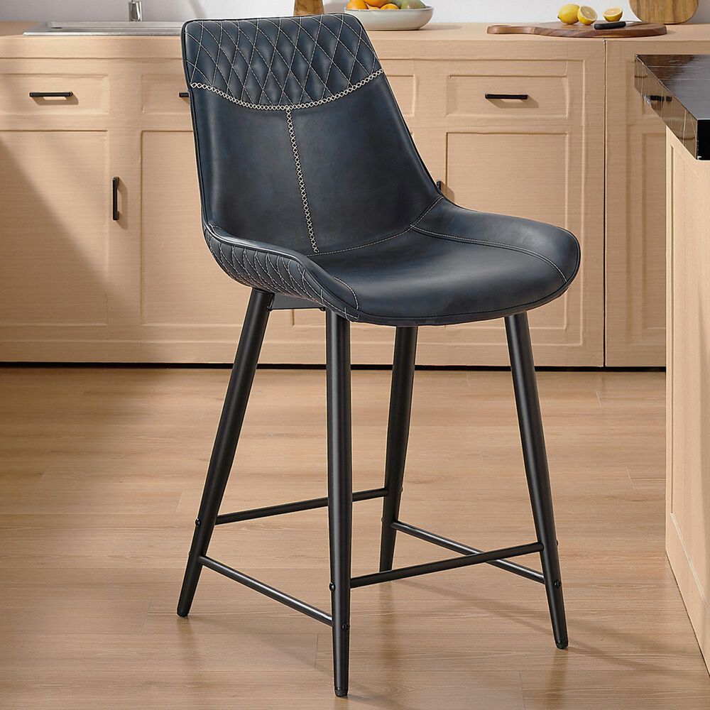 Linon Home Decor Elder 24" Counter Stool with Navy Cushion in Black, , large