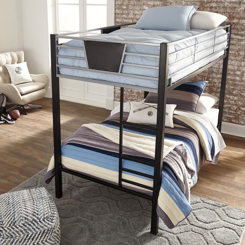 Ashley Dinsmore Twin over Twin Bunk Bed with Ladder in Black/Gray, , large