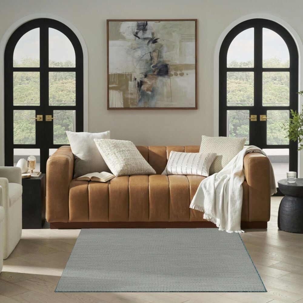 Nourison Courtyard Ivory and Aqua 5&#39; Square Indoor/Outdoor Area Rug, , large