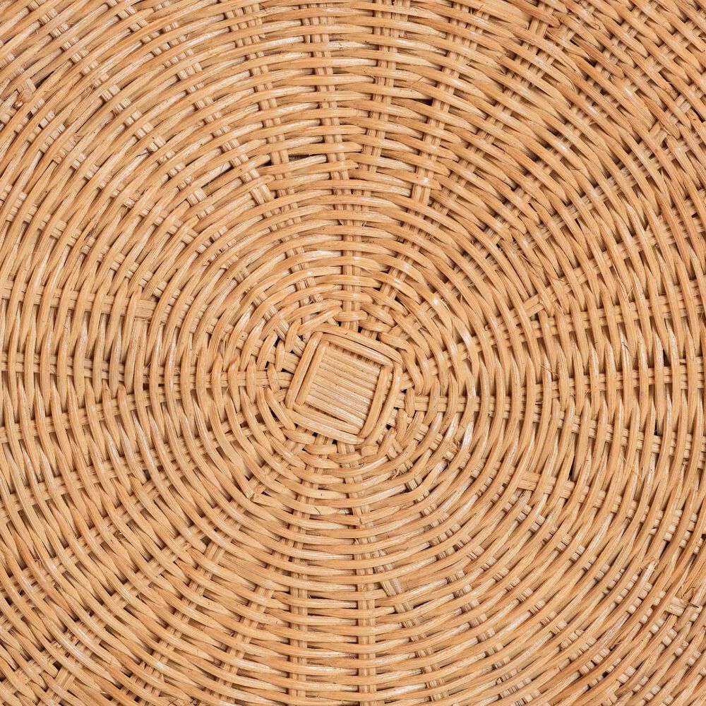 bali &amp; pari Palm 26" Round Ottoman with Light Honey Rattan in White, , large