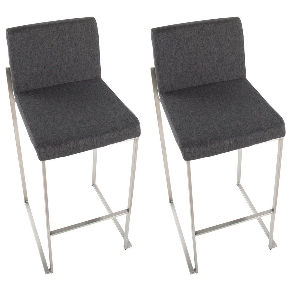 Lumisource Fuji High Back Barstool with Charcoal Fabric in Stainless Steel &#40;Set of 2&#41;, , large