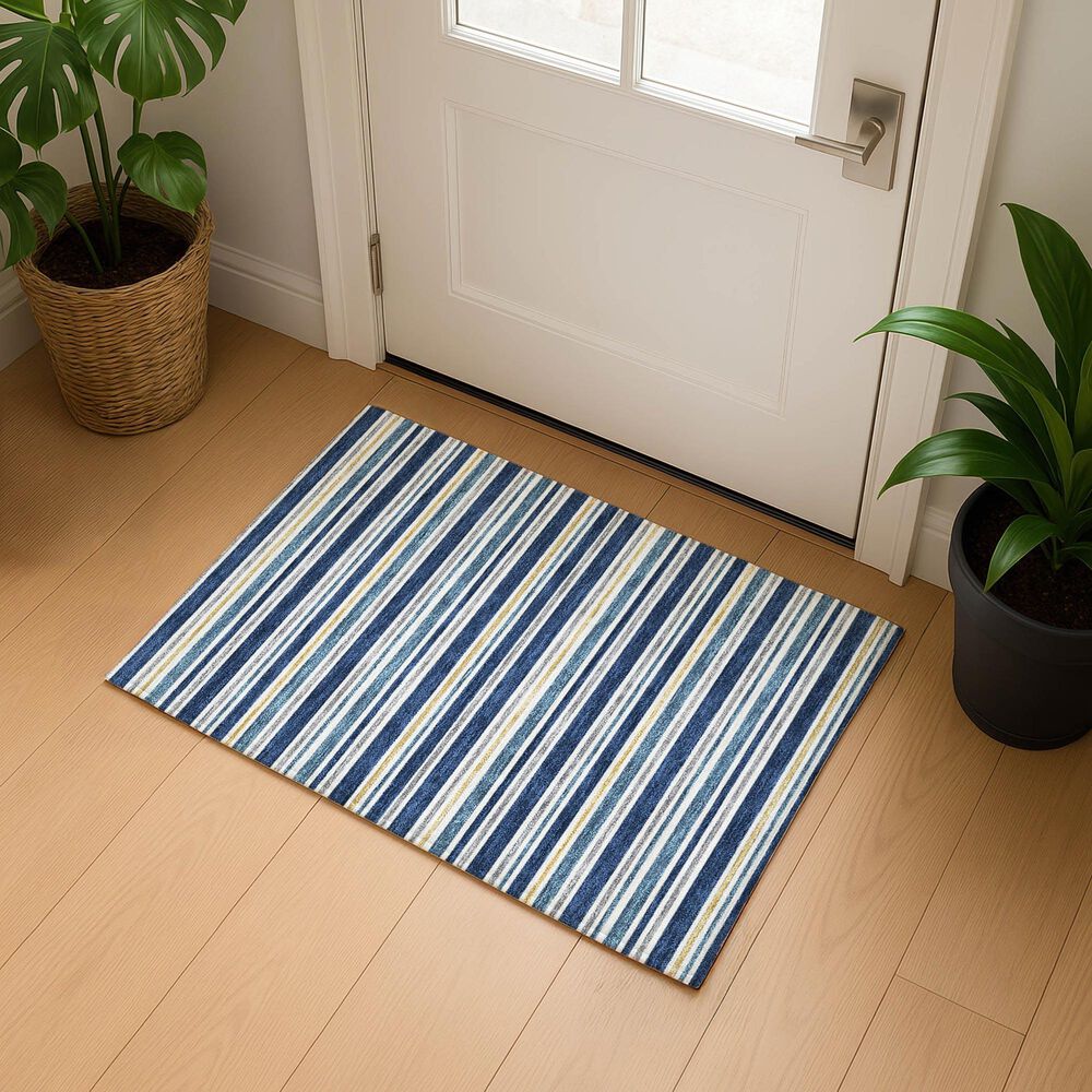 Dalyn Rug Company Soft Essentials Striped Navy 2'6" x 3'10" Indoor/Outdoor Area Rug, , large