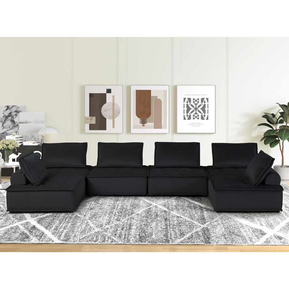 HOMLUX Anna 6-Piece Stationary Sectional Sofa in Black Velvet, , large