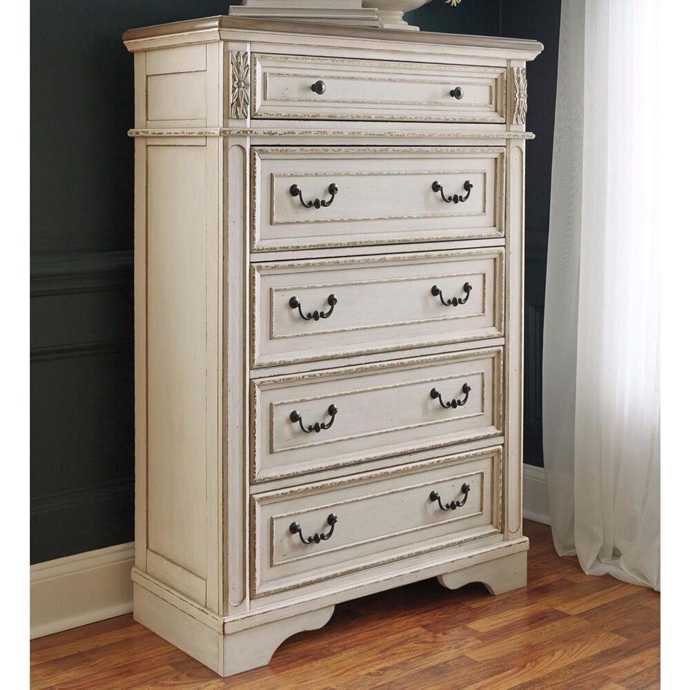 Ashley Realyn 5 Drawer Chest in Chipped White and Brown, , large