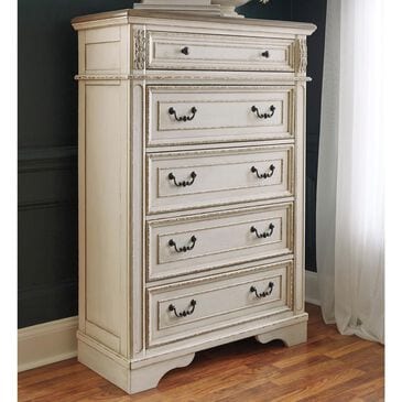 Ashley Realyn 5 Drawer Chest in Chipped White and Brown, , large