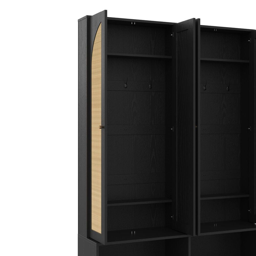 HOMLUX 6-Hook Hall Tree with 2-Rattan Doors in Black, , large