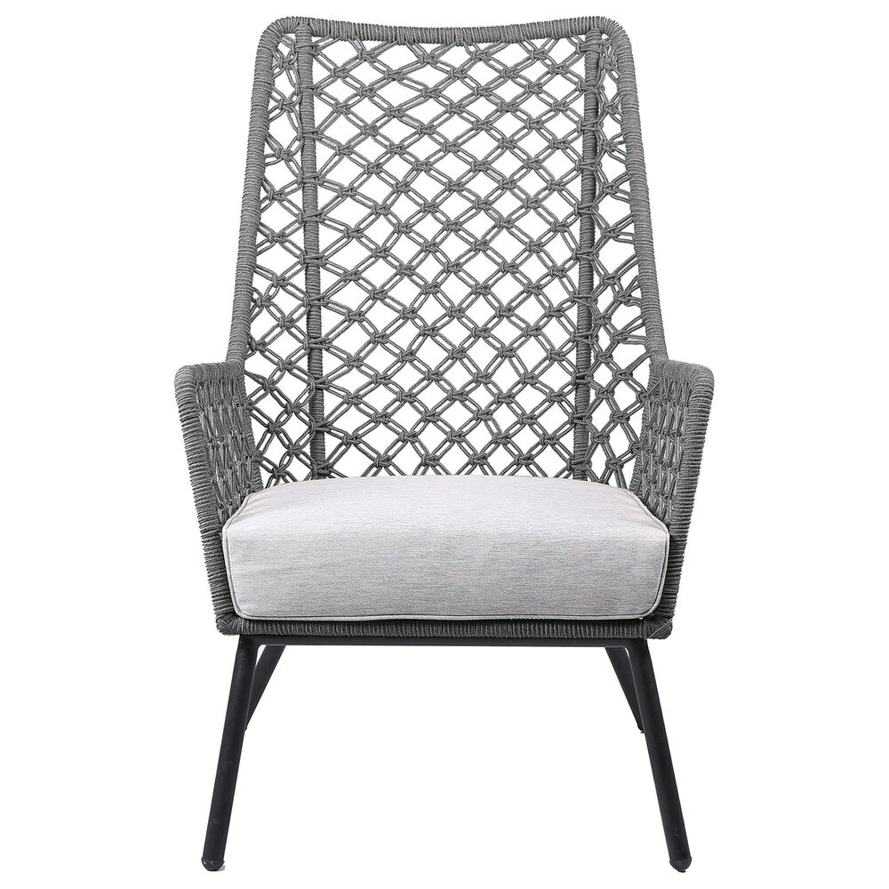 Hearth and Haven MarcoOutdoor Rope Weave Lounge Chair with Steel Frame in Gray, , large