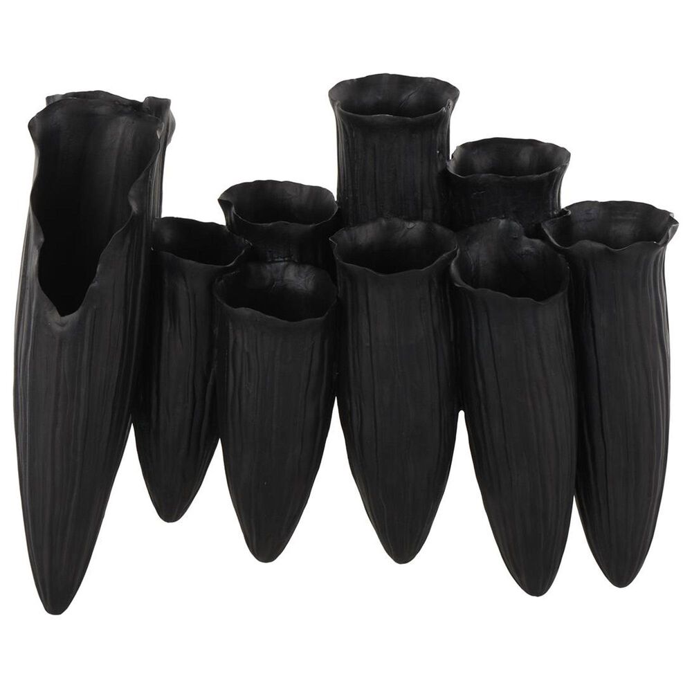 Maple and Jade Floral Inspired Abstract Decorative Vase with Linear Grooves and 10 Openings in Sleek Black, , large