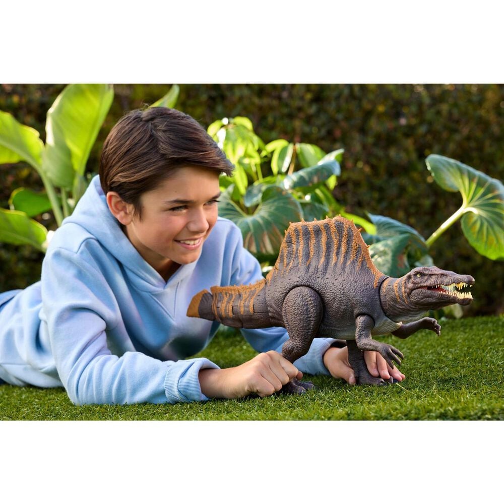 Jurassic World Rebirth Tail Thrasher Spinosaurus Action Figure in Brown and Yellow, , large