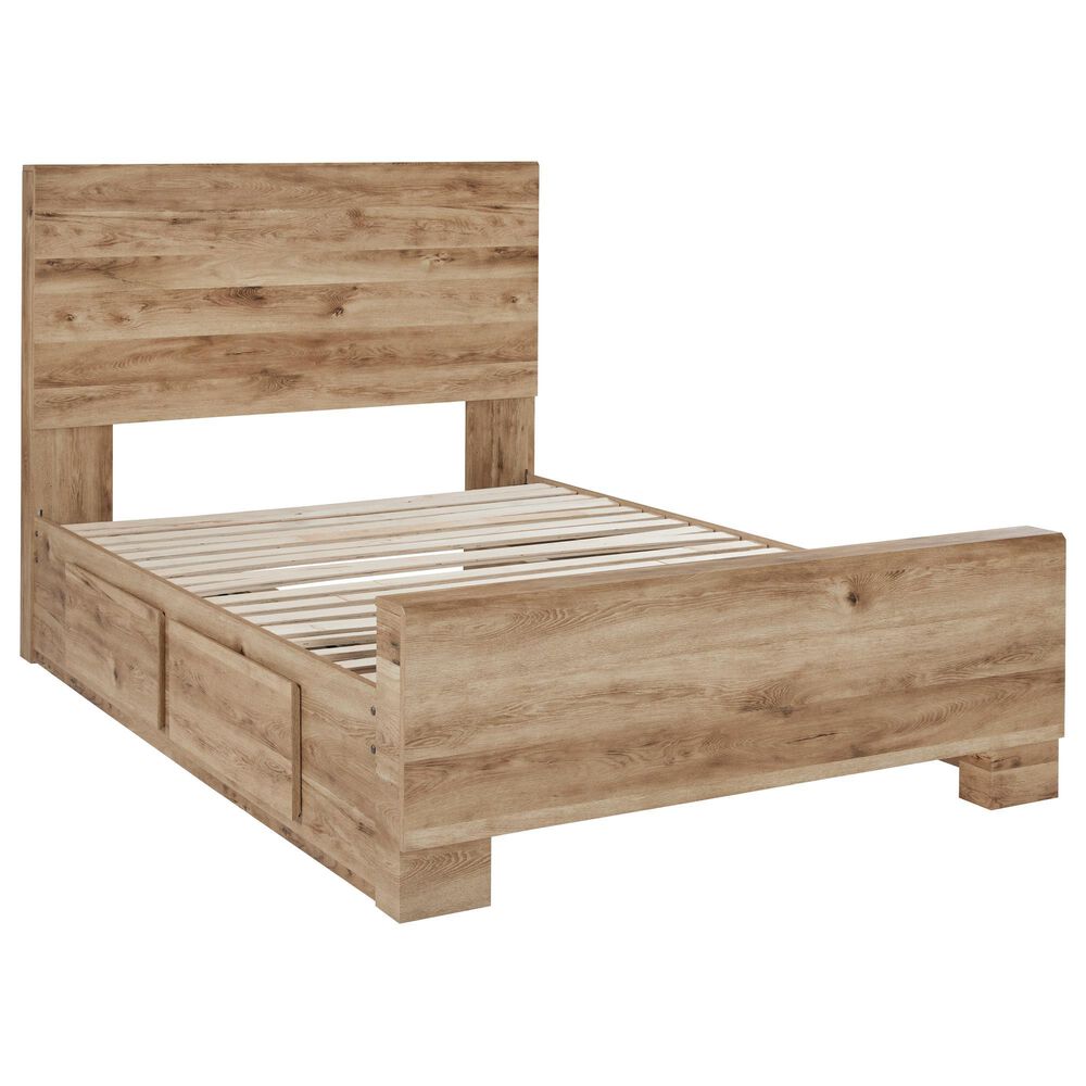 Ashley Hyanna Full Panel Bed with 1 Side Storage in Tan Brown, , large