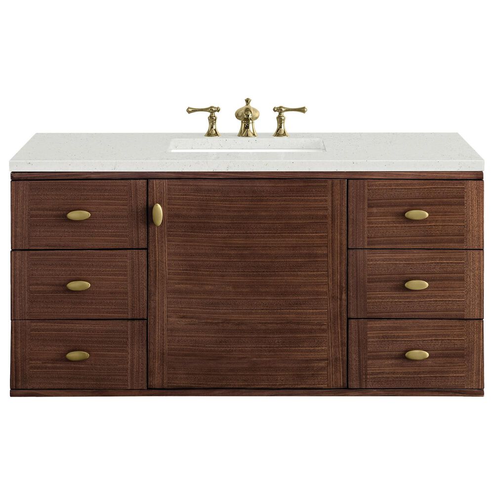 James Martin Vanities Amberly 48&quot; Single Bathroom Vanity in Mid-Century Walnut with 3 cm Lime Delight Quartz Top and Rectangular Sink, , large