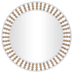 Maple and Jade 31in Round Bohemian Wall Mirror in Distressed White and Natural Brown