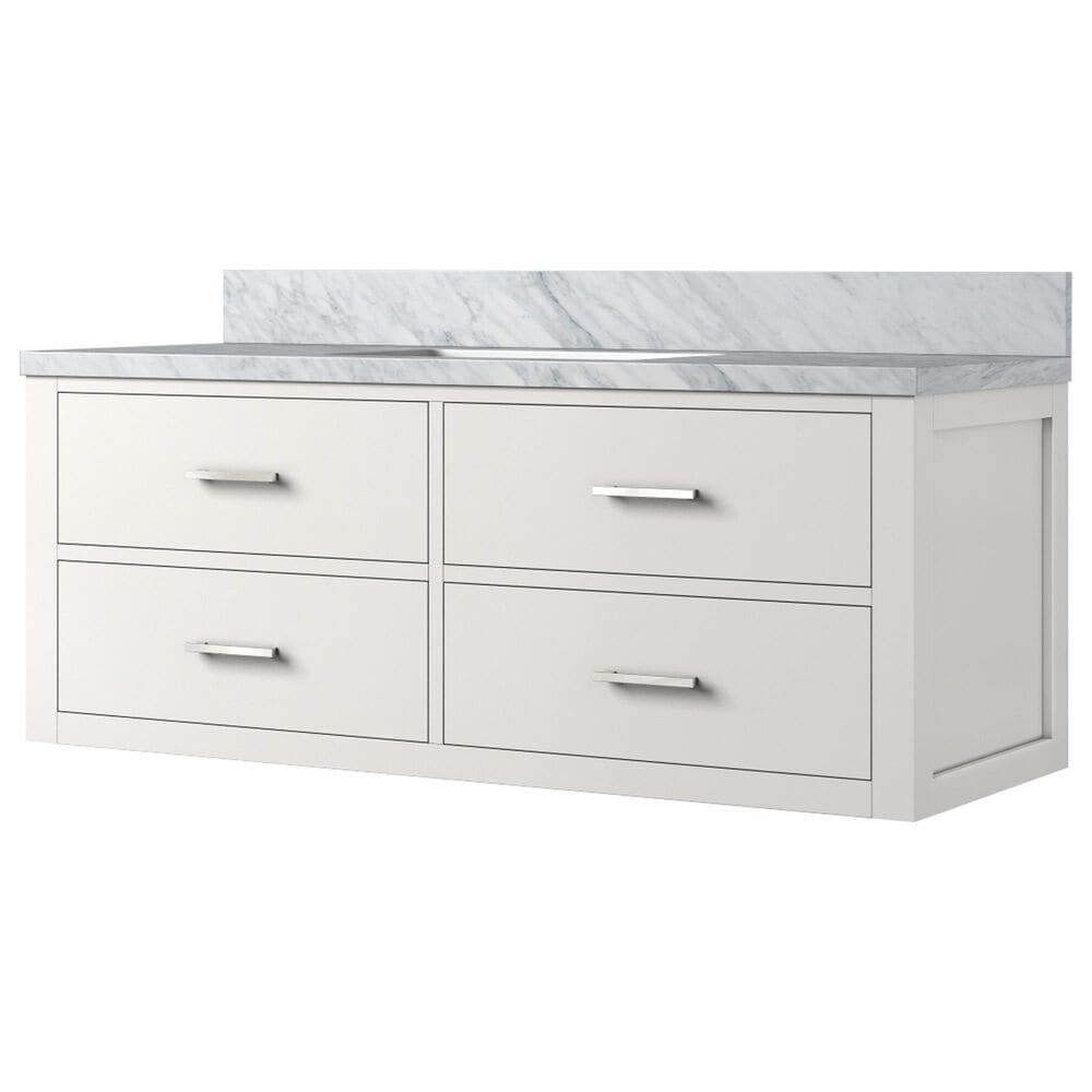 Lexora Home Castor 48" Single Bathroom Vanity in White with 2 cm White Carrara Marble Top and Rectangular Sink, , large