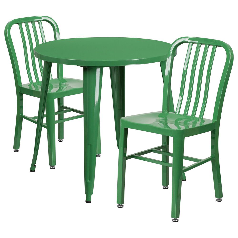 Flash Furniture 3-Piece Round Metal Bistro Table Set in Green, , large