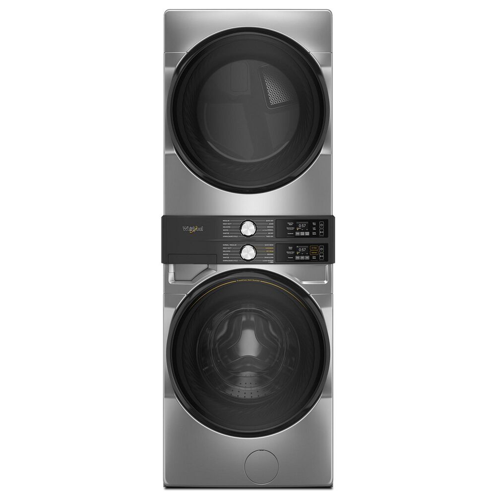 Whirlpool 4.5 Cu. Ft. Smart Front Load Washer and 7.4 Cu. Ft. Electric Dryer Stack Laundry in Radiant Silver, , large