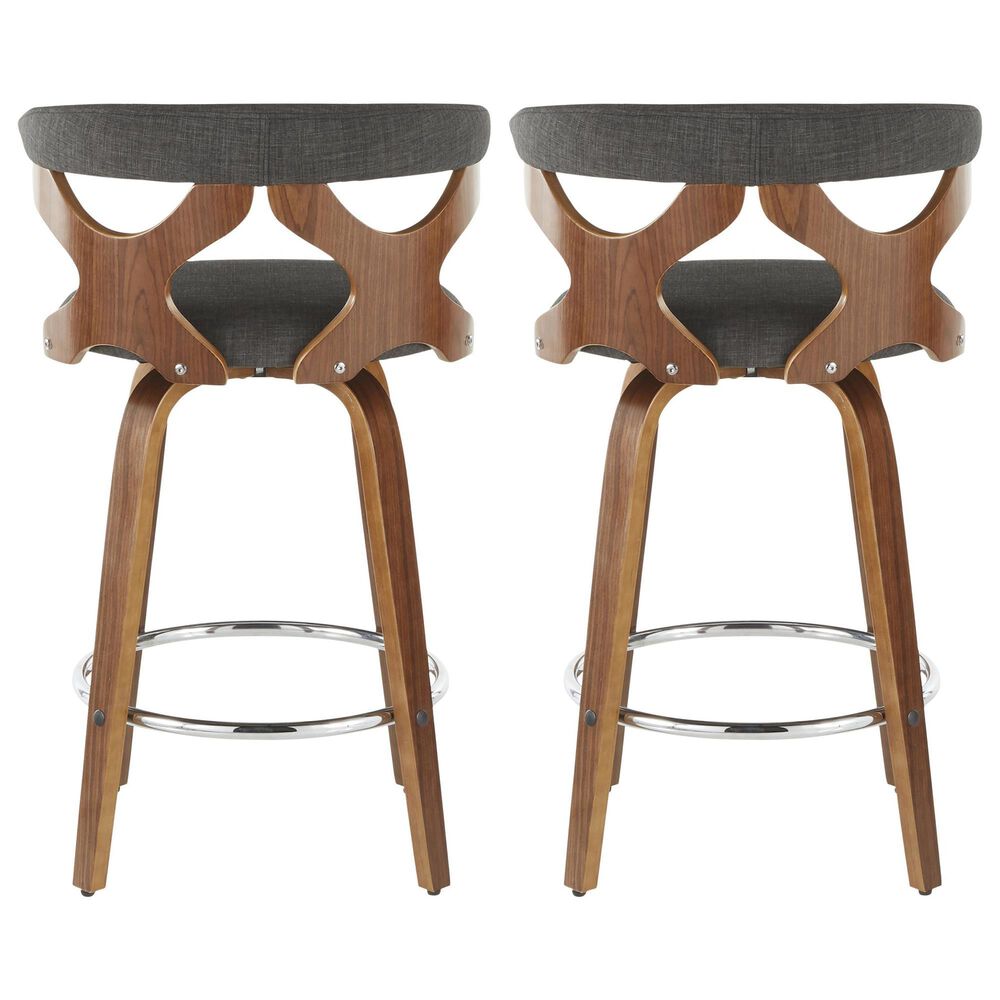 LumiSource Gardenia Swivel Fixed-Height Counter Stool with Charcoal Fabric Upholstery in Chrome and Walnut (Set of 2), , large