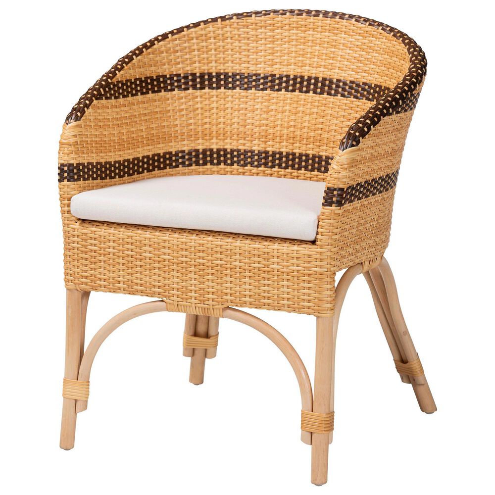 Baxton Studio Elma Arm Chair in Natural Brown and Dark Brown, , large