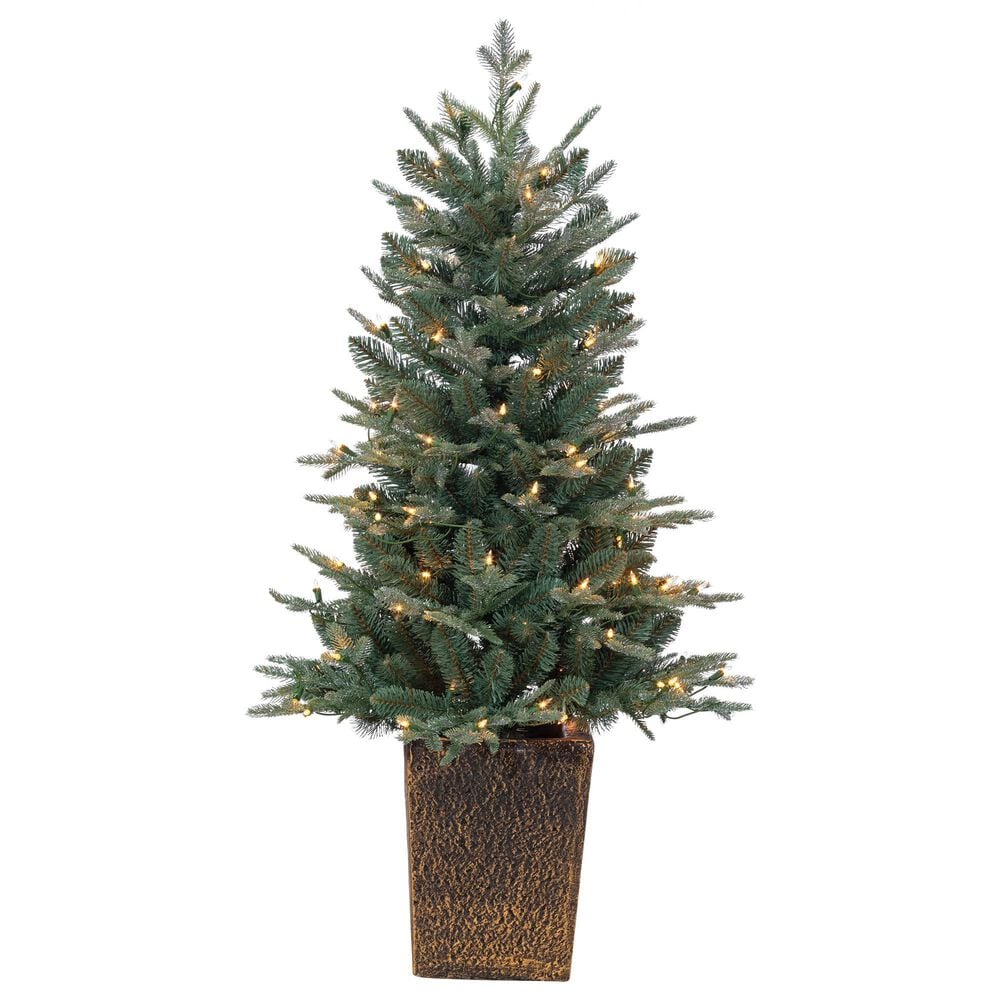 The Gerson Company 4" Potted Pre-Lit Artificial Blue Spruce with White Lights in Green, , large
