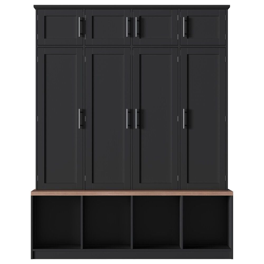 HOMLUX 4-Hook Hall Tree with 8-Door in Black and Walnut, , large
