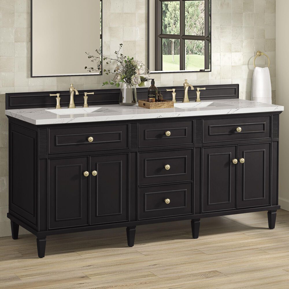 James Martin Vanities Lorelai 72&quot; Double Vanity in Black Onyx with 3 cm Ethereal Noctis Quartz Top, , large