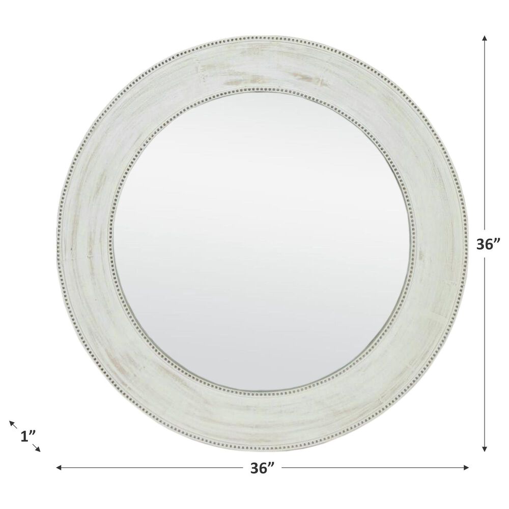Garber Collection Wood Round Wall Mirror in White Wash, , large