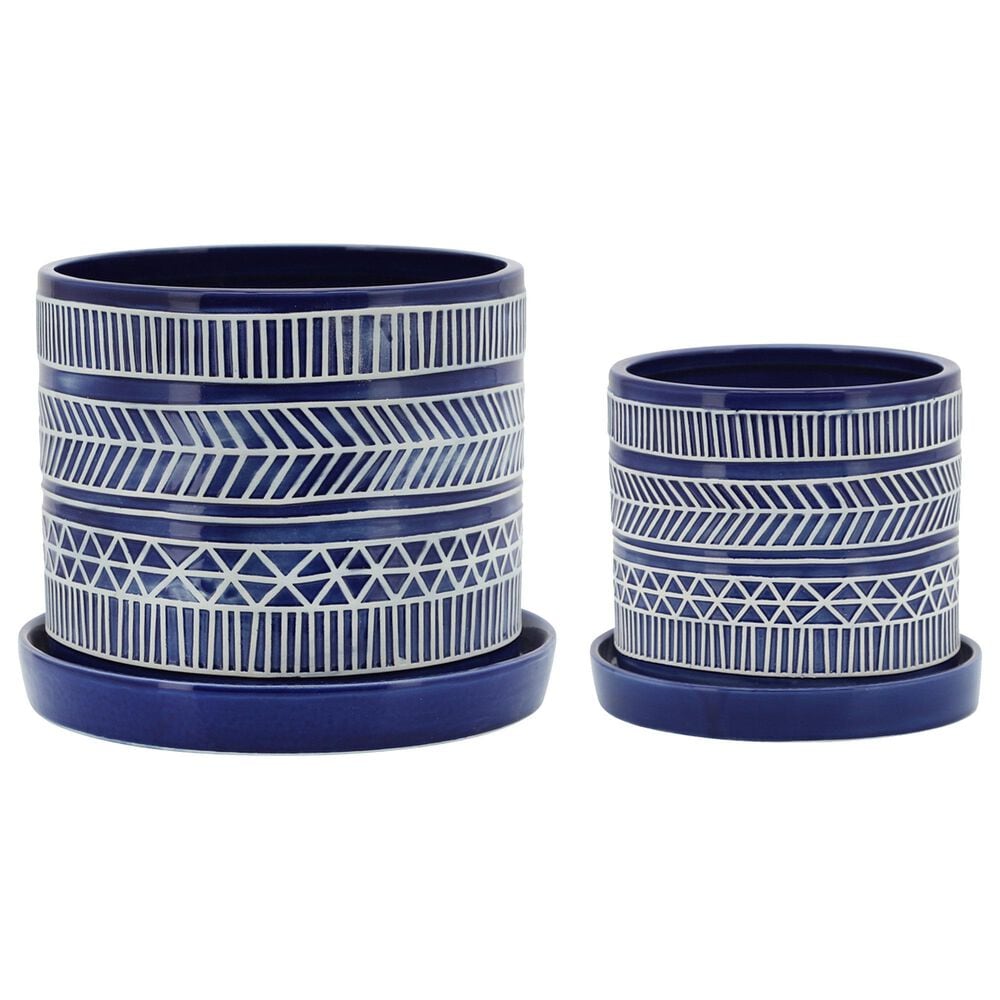 Sagebrook Home Tribal Planter with Saucer in Blue (Set of 2), , large